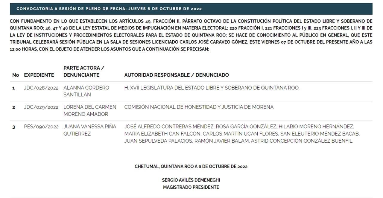 El Tribunal Electoral de Quintana Roo te invita a la Sesión de Pleno convocada para el 07 de octubre