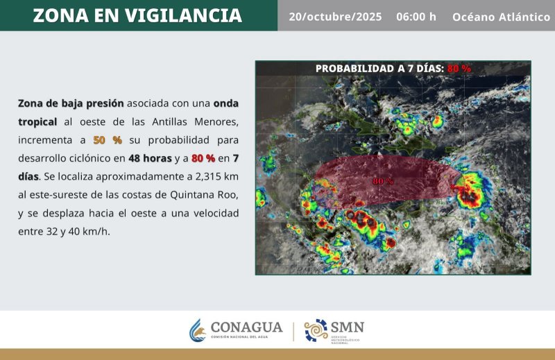 Zona de baja presión asociada con una onda tropical al oeste de las Antillas Menores
