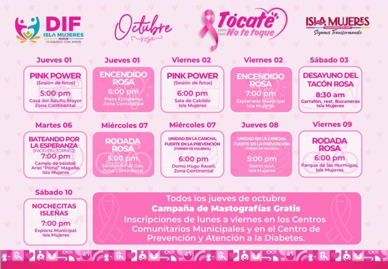 Mes Rosa en Isla Mujeres: mastografías gratuitas y actividades de concientización