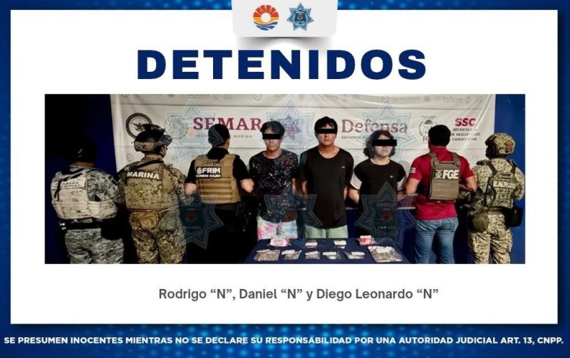 Tres hombres detenidos por delitos contra la salud en Operativo Blindaje Cancún