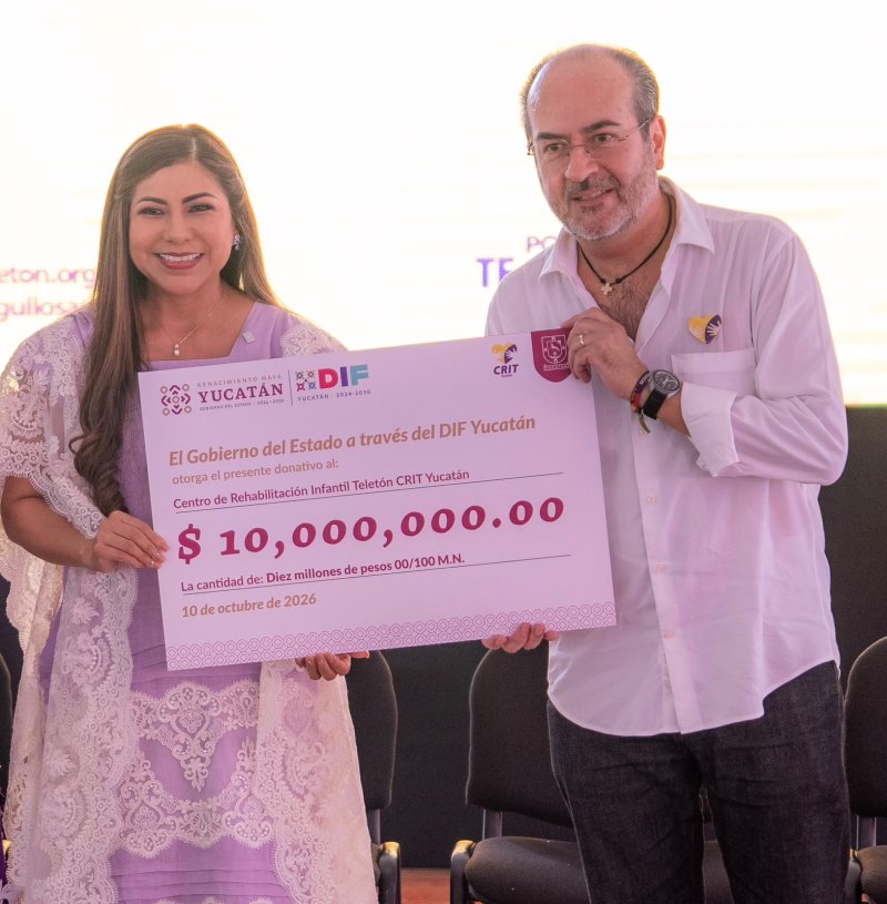 DIF Yucatán entrega 10 millones de pesos al Teletón para fortalecer la atención del autismo