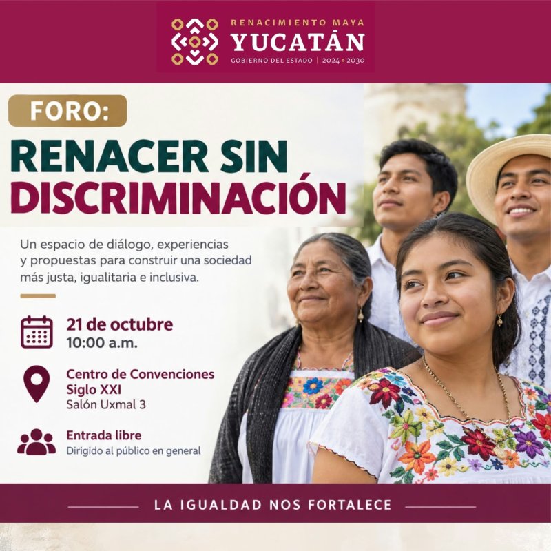 Foro “Renacer sin discriminación” reunirá a ciudadanos y autoridades en Mérida