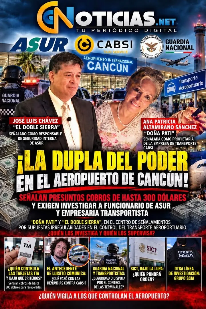 ¡LA DUPLA DEL PODER EN EL AEROPUERTO DE CANCÚN! SEÑALAN PRESUNTOS COBROS DE HASTA 300 DÓLARES Y EXIGEN INVESTIGAR A FUNC...