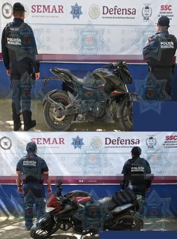 POLICÍA CANCÚN RECUPERA DOS MOTOCICLETAS Y UN AUTOMÓVIL CON REPORTE DE ROBO